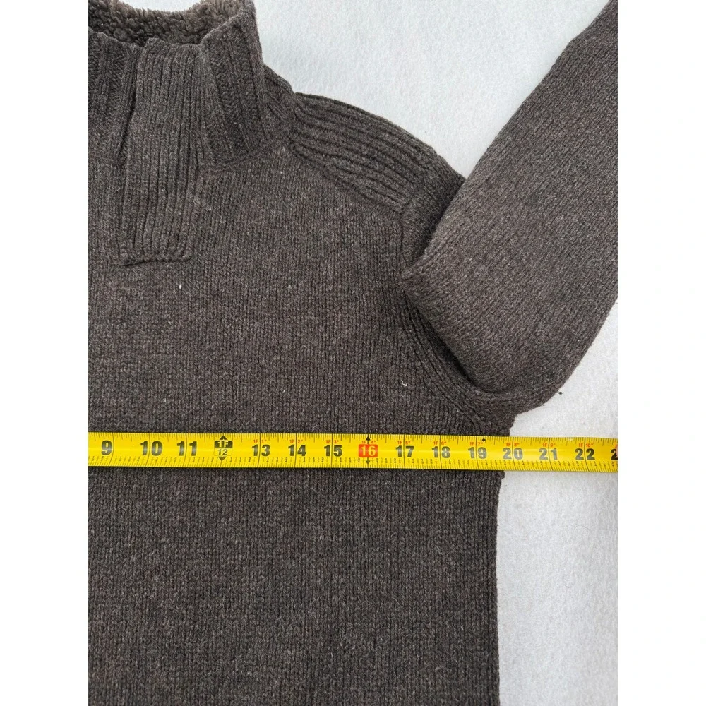Y2K GAP Mens M Wool/Nylon Sherpa Lined Mock Neck Snap Sweater Brown Heavyweight